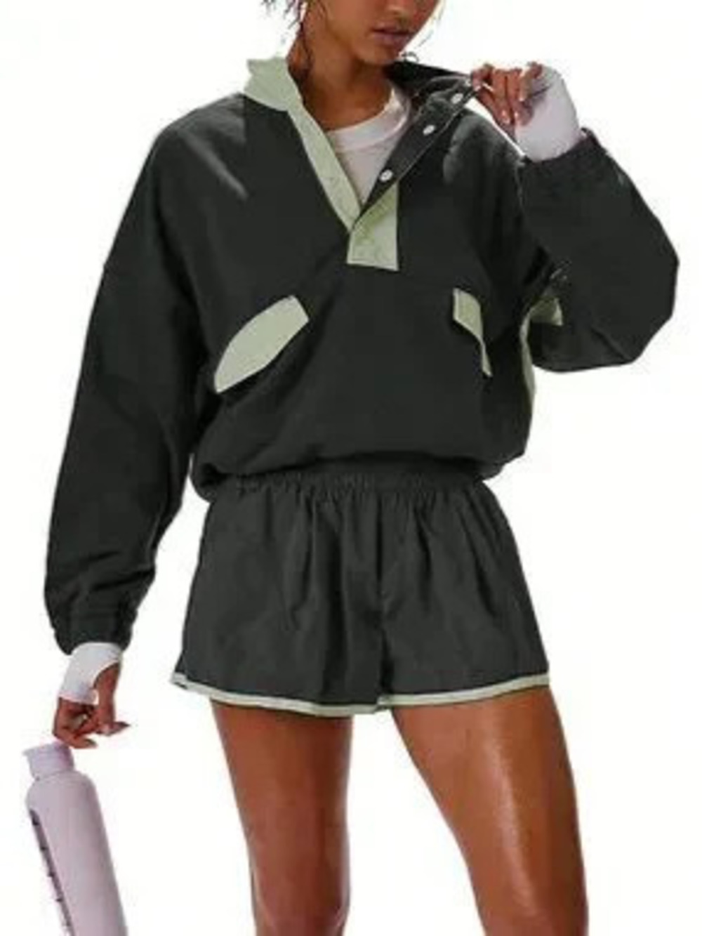 Black Casual Women's Sporty Top And Shorts Set
